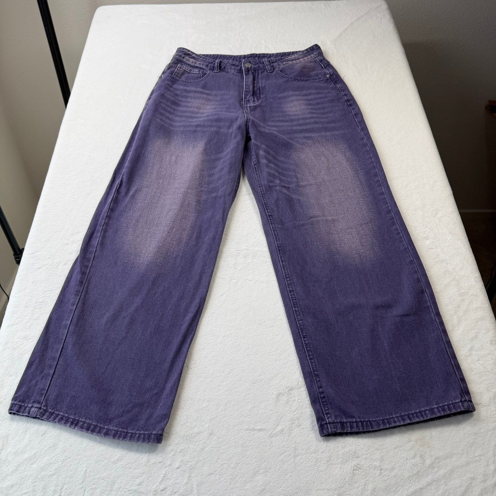 Manfinity Wide Leg‎ Jeans Mens S Purple Good Washed Baggy Denim C1EW04LEP